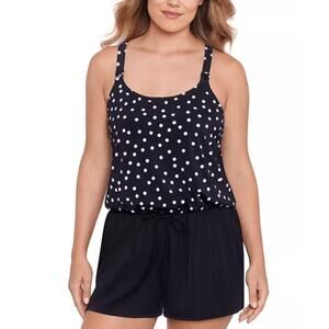 Swim Solutions Women's Polka Dot One Piece Swim Romper Size 16W Black White NWT
